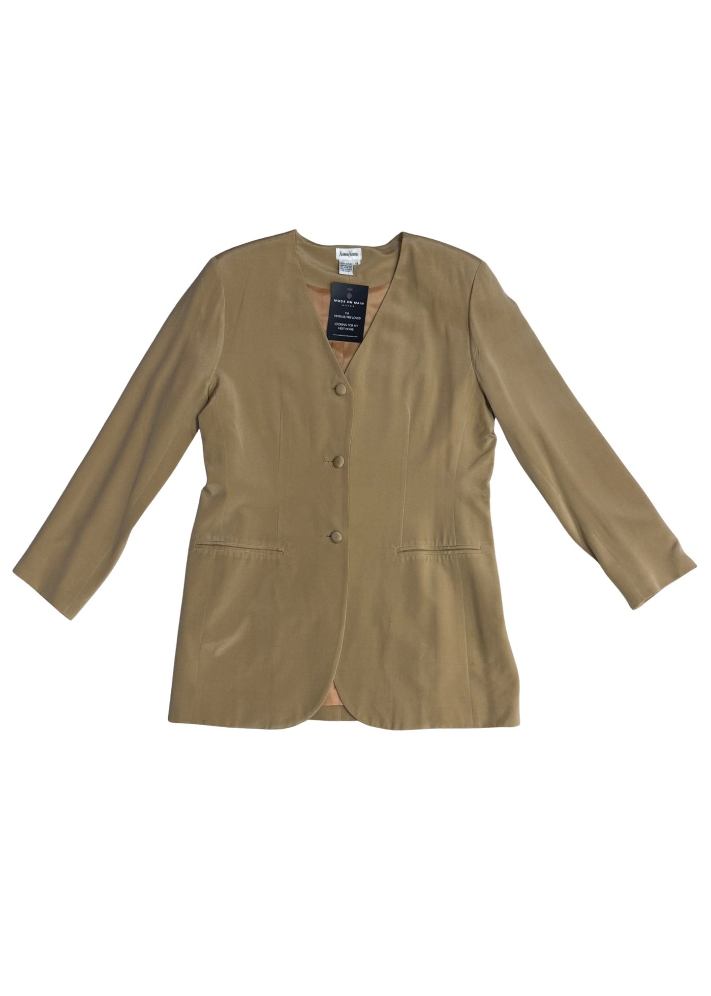 Vintage Neiman Marcus Tan Silk Blazer - Size XL
