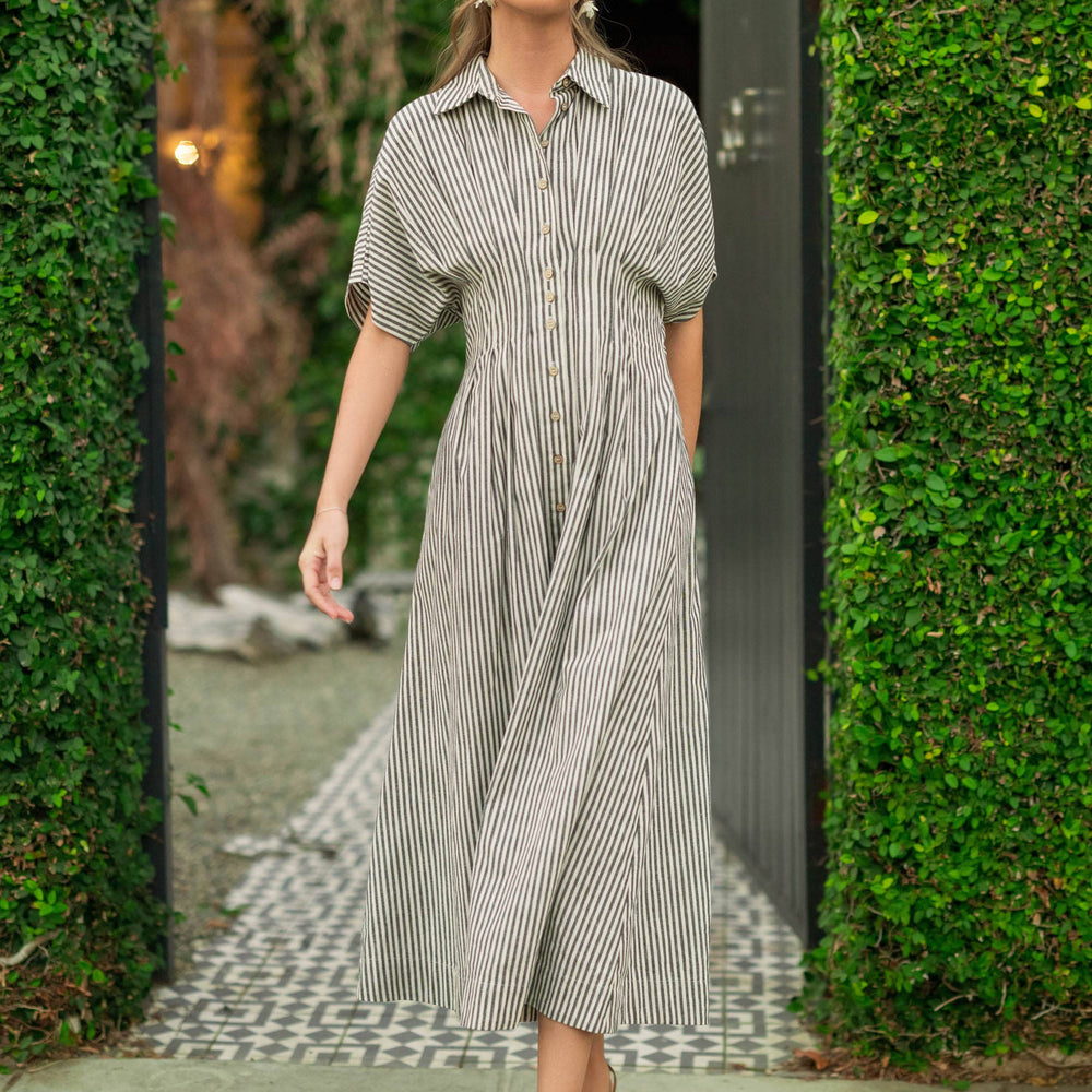 New Striped Button-down Shirt Dress