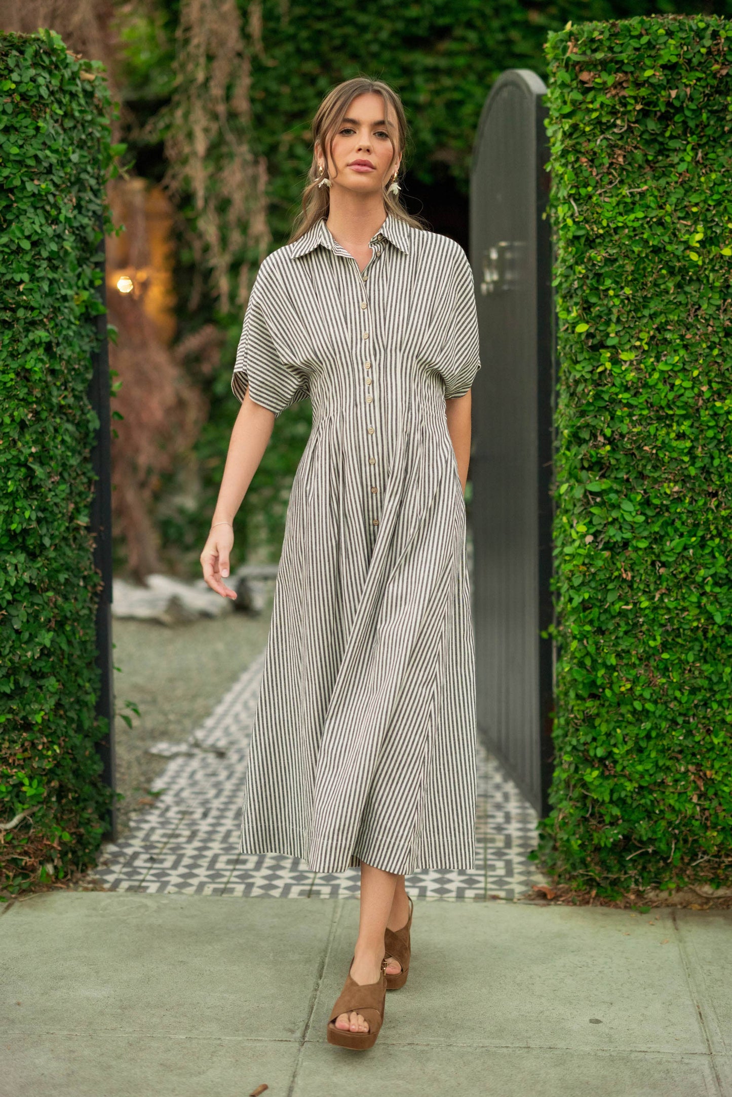 New Striped Button-down Shirt Dress