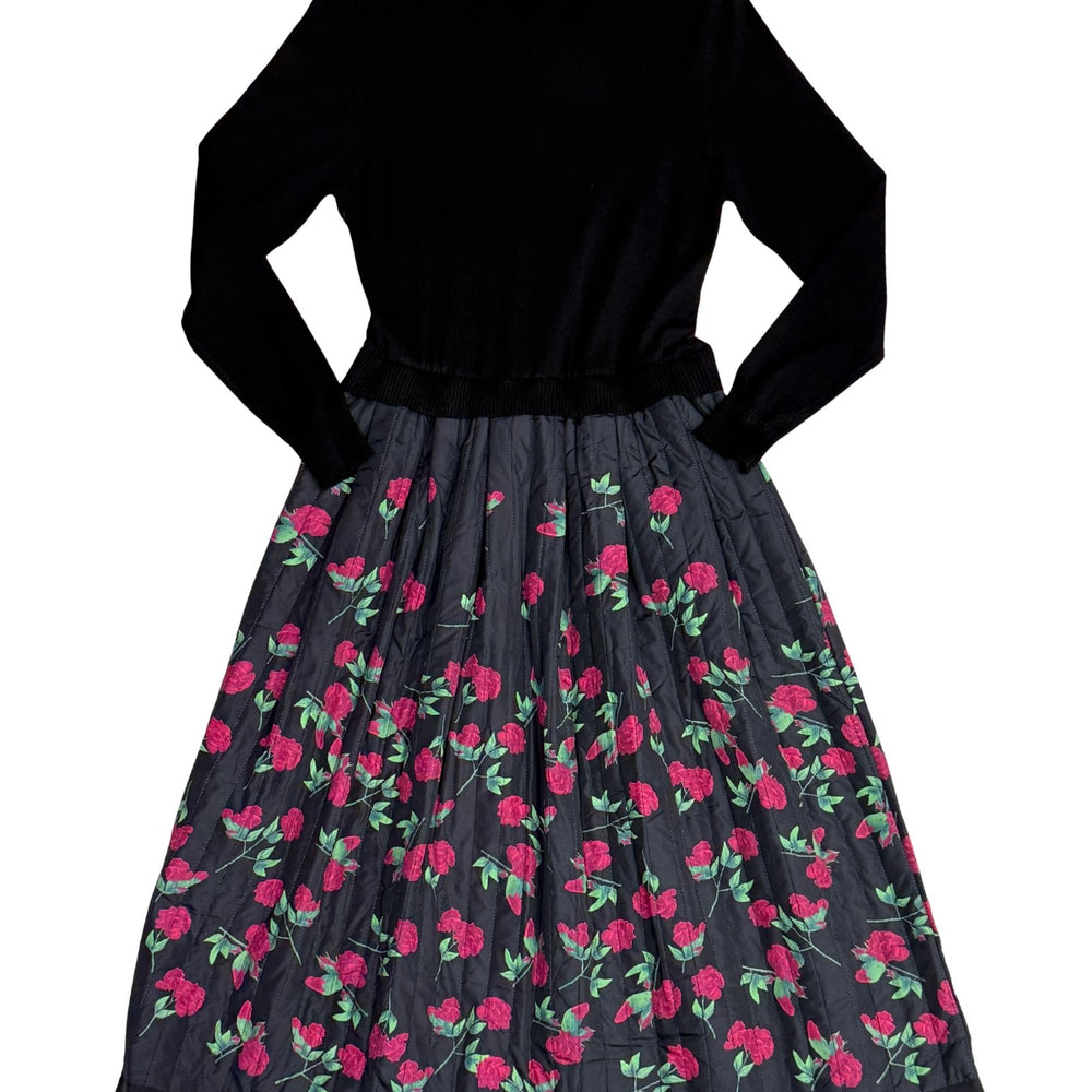 Knit Dress With Floral Quilted Skirt - Size S