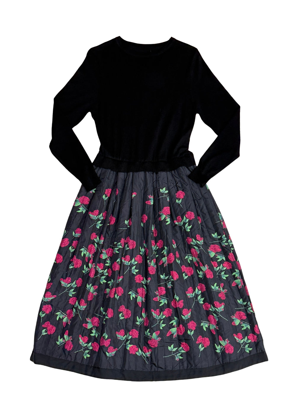 Knit Dress With Floral Quilted Skirt - Size S