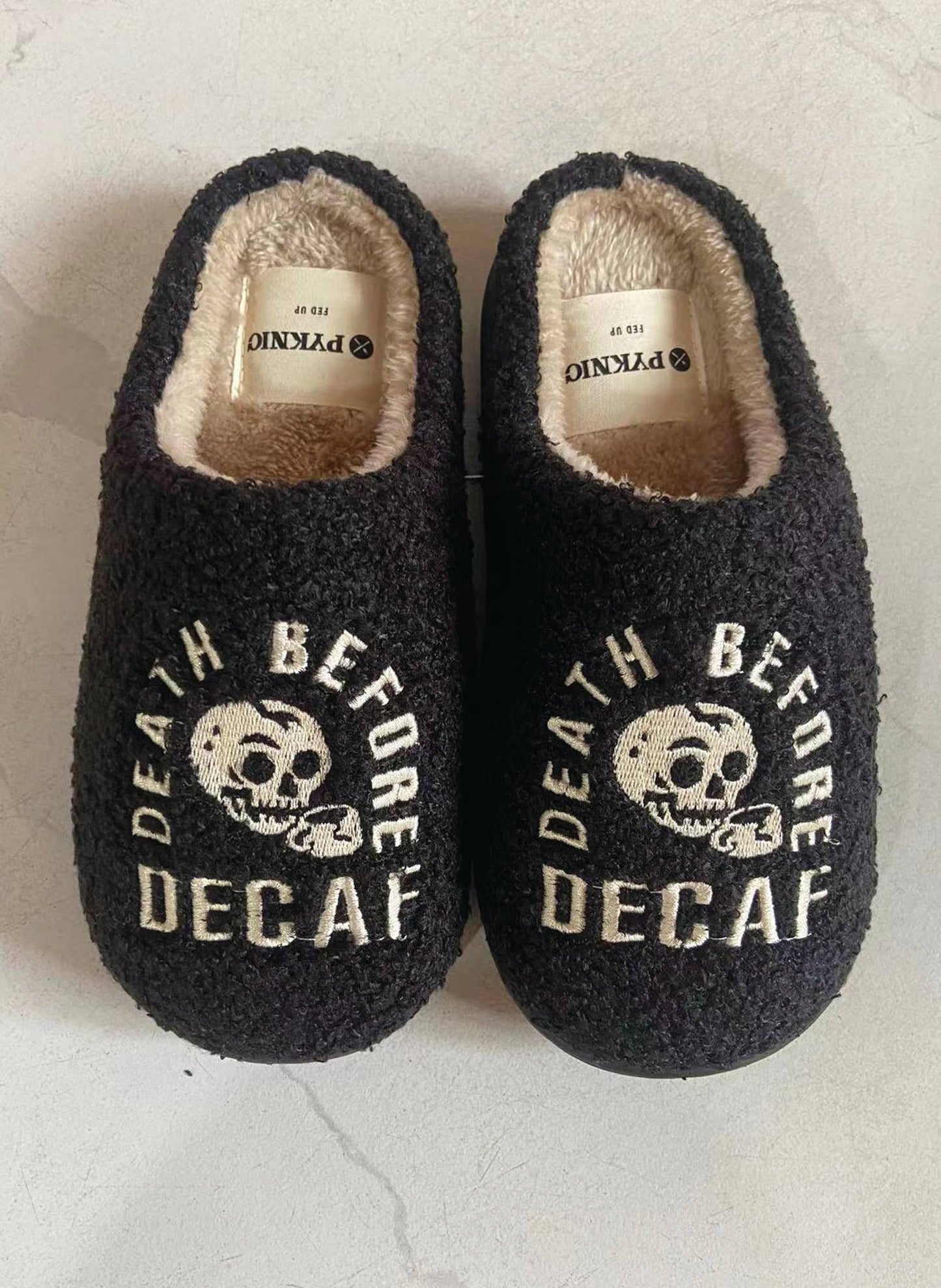Death Before Decaf Coffee Comfy Fleece Slippers