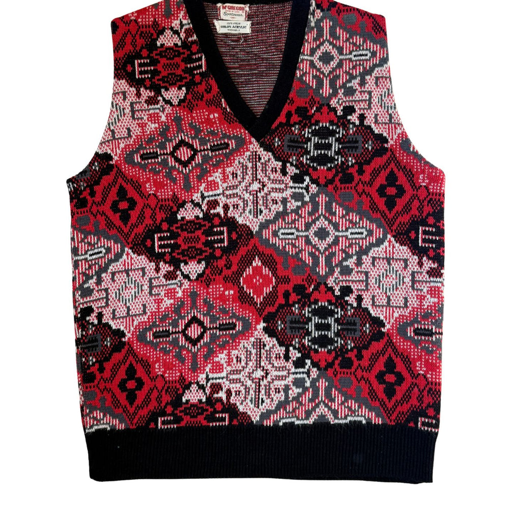 Vintage McGregor Red Black & White Argyle Sweater Vest - Size M