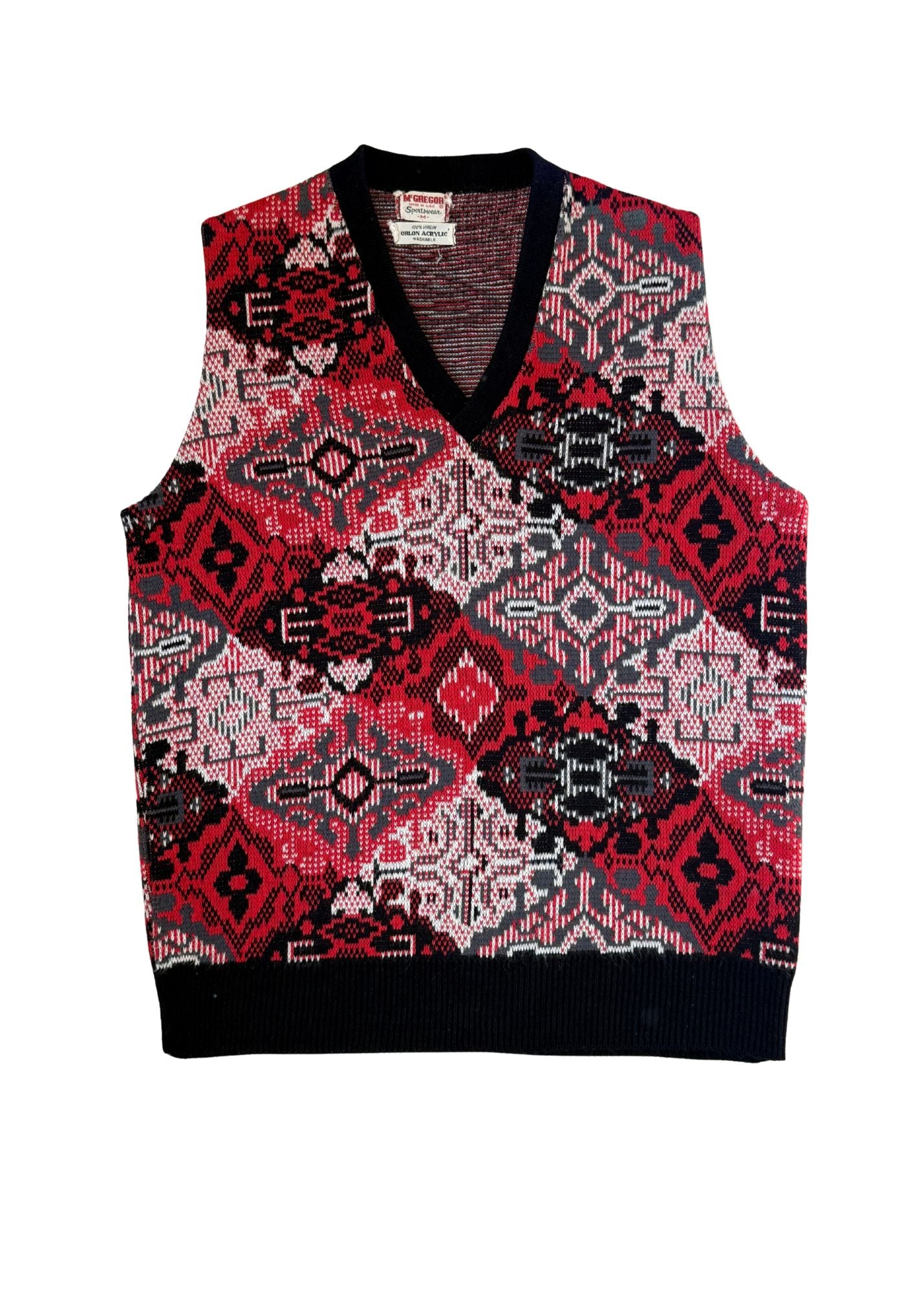 Vintage McGregor Red Black & White Argyle Sweater Vest - Size M