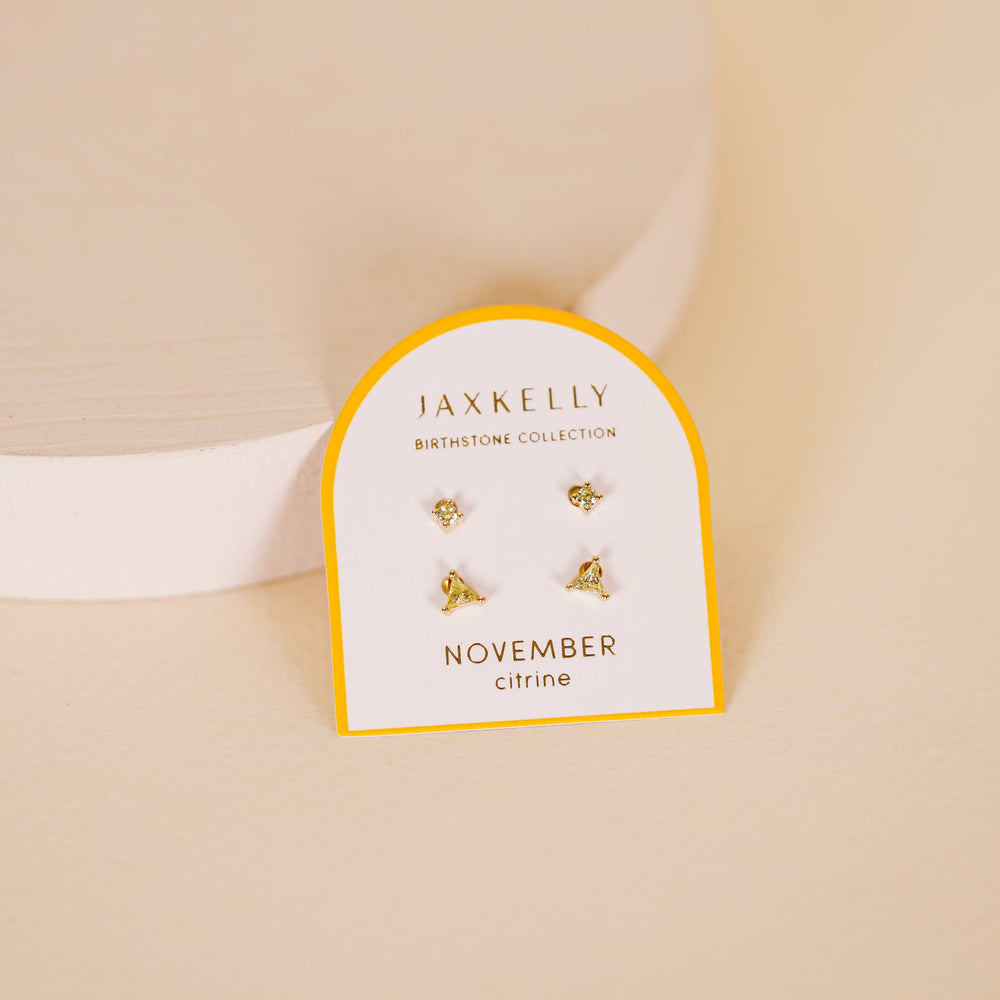 Birthstone Stud Gold Earrings Set - November