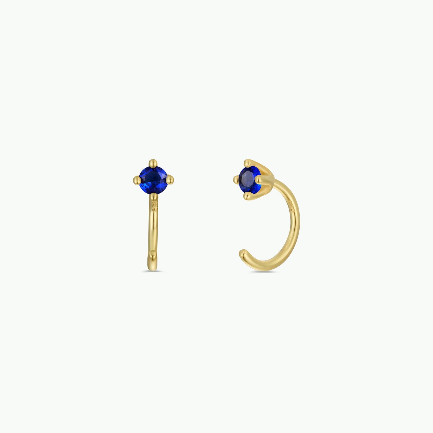 CZ Huggies - Sapphire - Gold Earrings