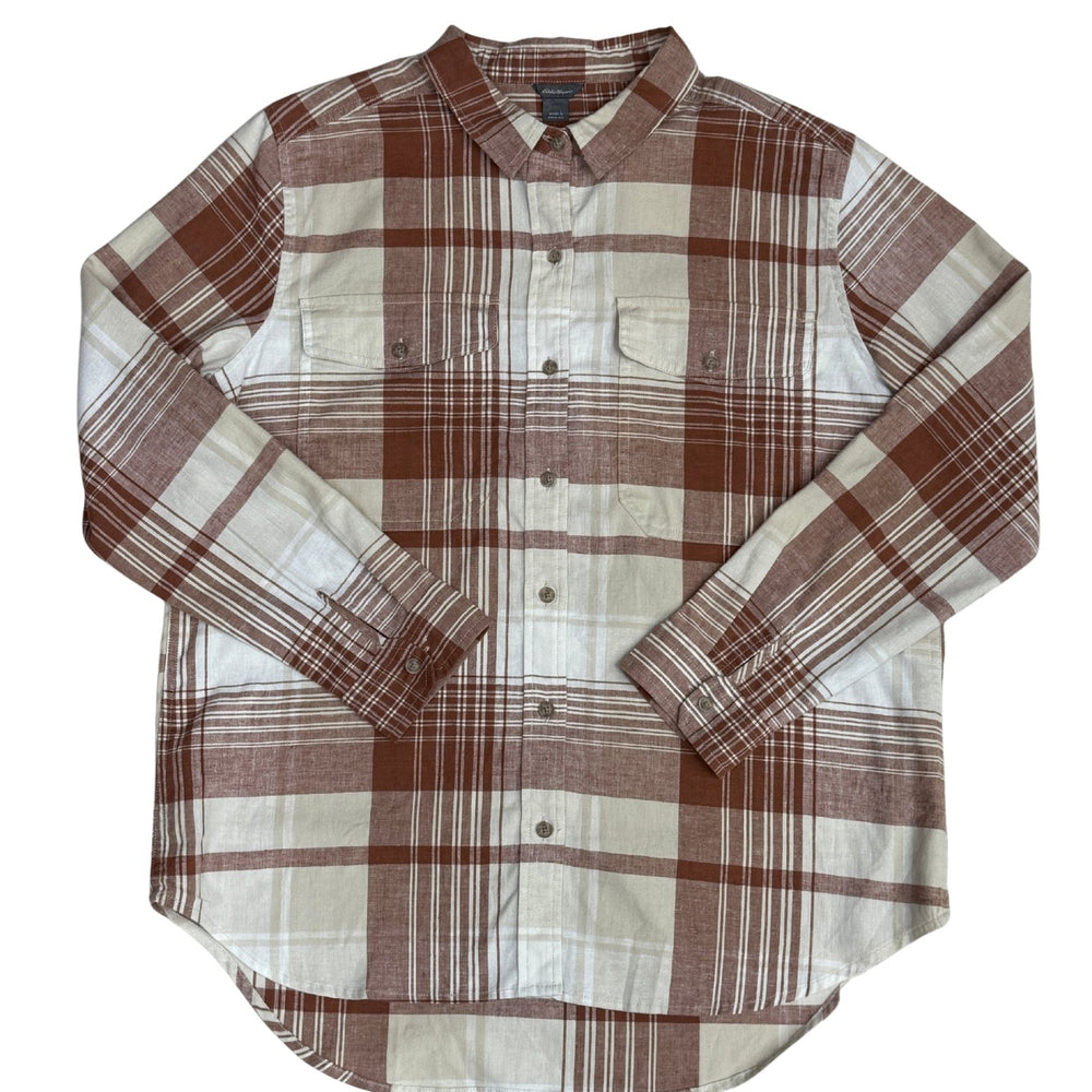 Pre-loved Clay & Cream Eddie Bauer Plaid Button-down Top - Size L