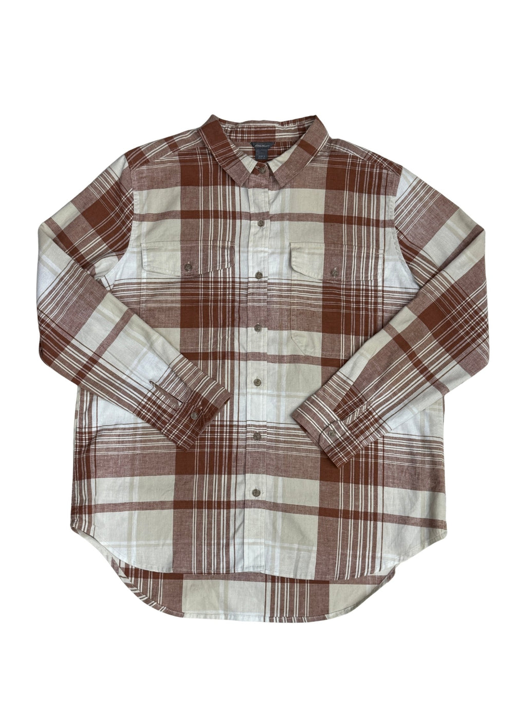 Pre-loved Clay & Cream Eddie Bauer Plaid Button-down Top - Size L