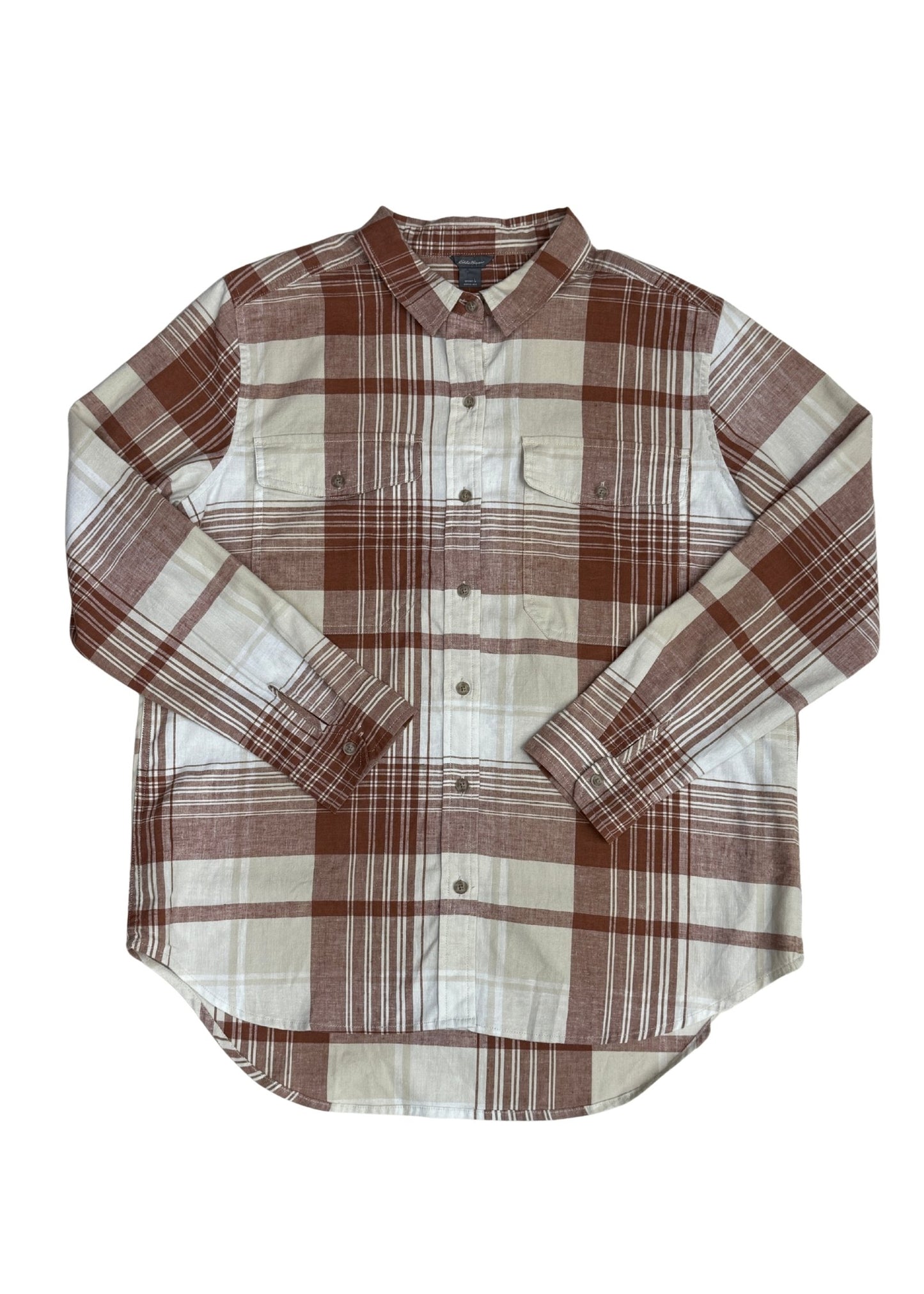 Pre-loved Clay & Cream Eddie Bauer Plaid Button-down Top - Size L