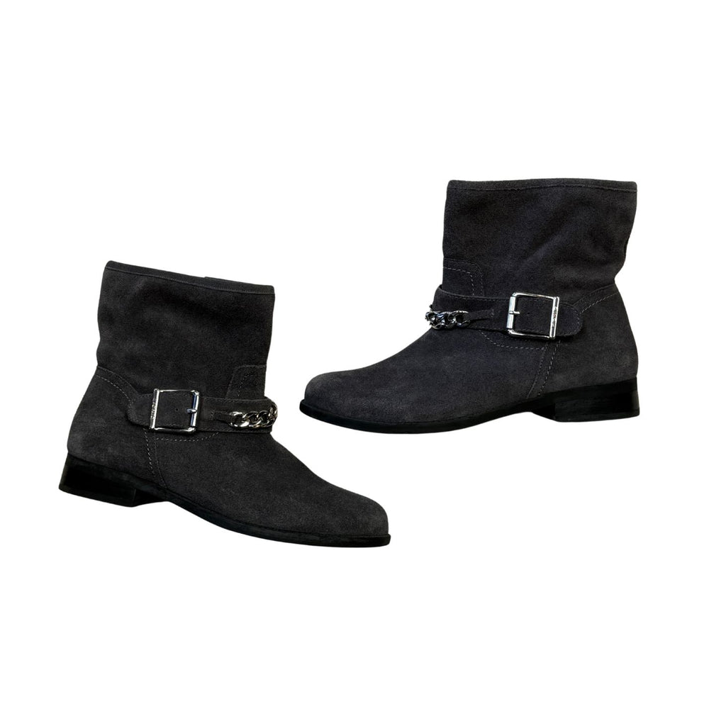Pre-loved Gray Suede Ankle Moto Bootie - Size 8