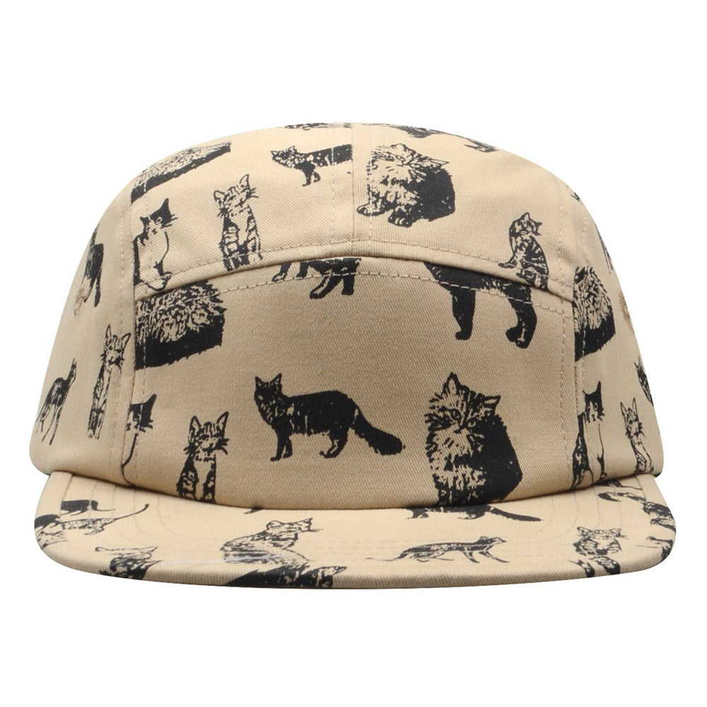 HatPhile Kitten Kitty Cat Cotton 5-Panel Hat – Khaki with Black Cats