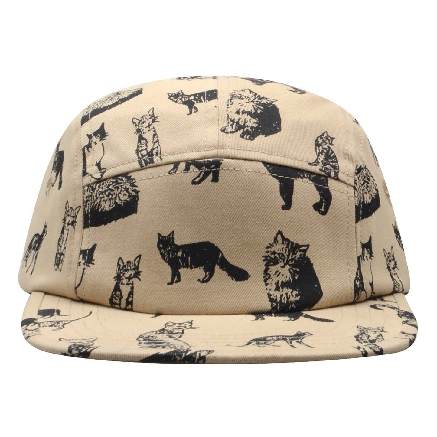 HatPhile Kitten Kitty Cat Cotton 5-Panel Hat – Khaki with Black Cats
