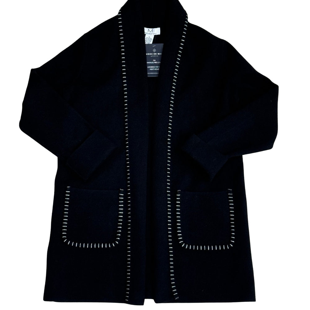 Pre-loved Black Cardigan With White Stitch Detail - Size M