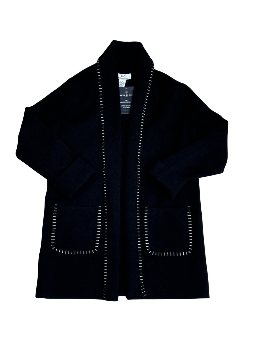Pre-loved Black Cardigan With White Stitch Detail - Size M
