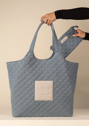Maxi Quilted Denim Tote Bag in Blue