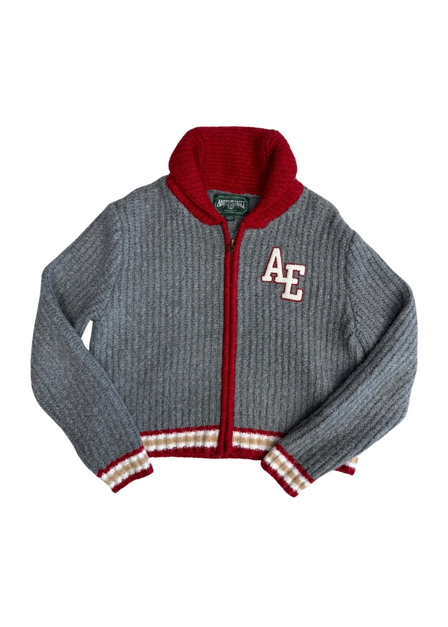 Pre-loved AE Gray Varsity Sweater with Zipper - Size S