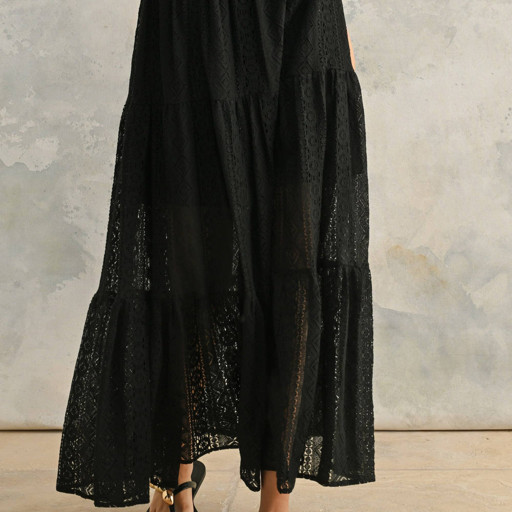 New Crochet Lace Tiered Skirt - Black