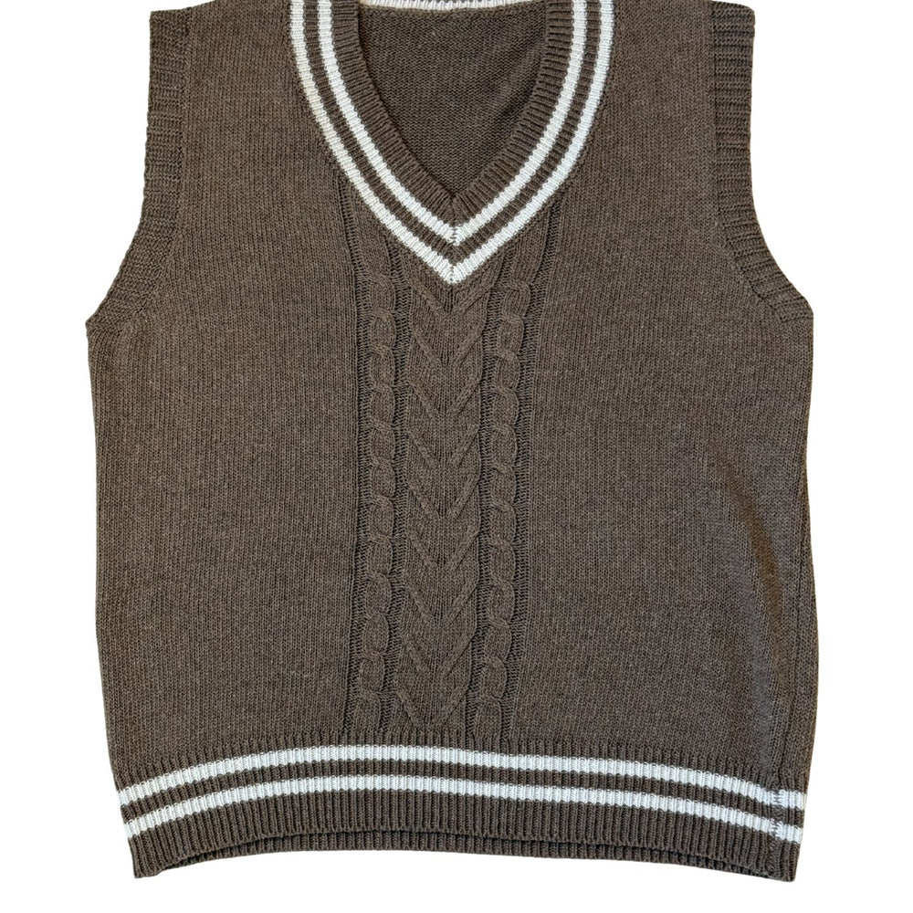 Pre-loved Brown & Cream V-Neck University Sweater Vest - Size M
