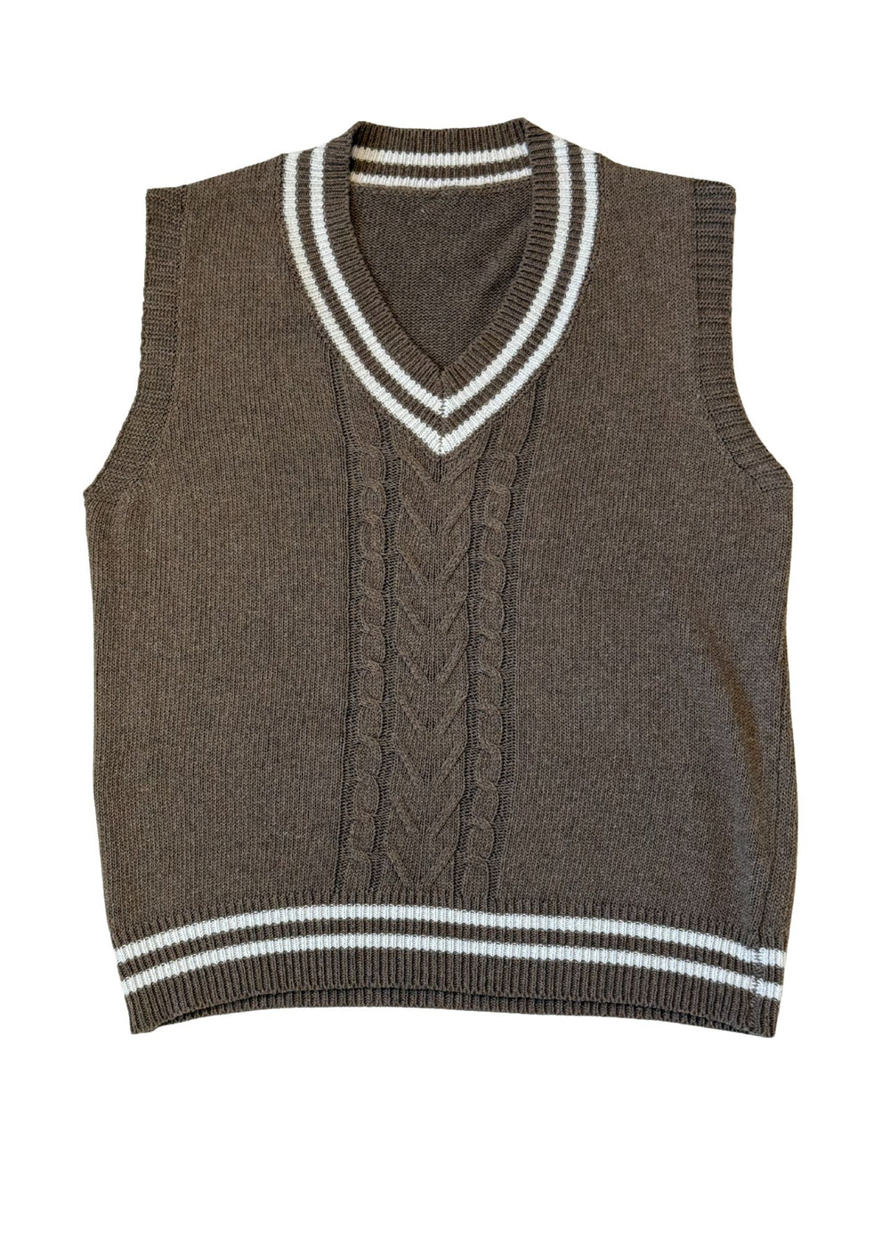 Pre-loved Brown & Cream V-Neck University Sweater Vest - Size M