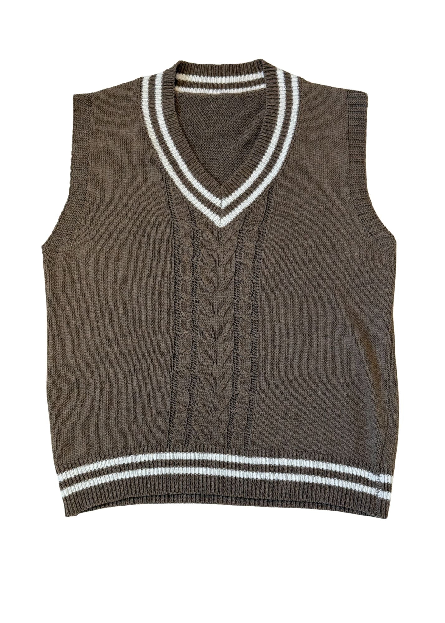 Pre-loved Brown & Cream V-Neck University Sweater Vest - Size M