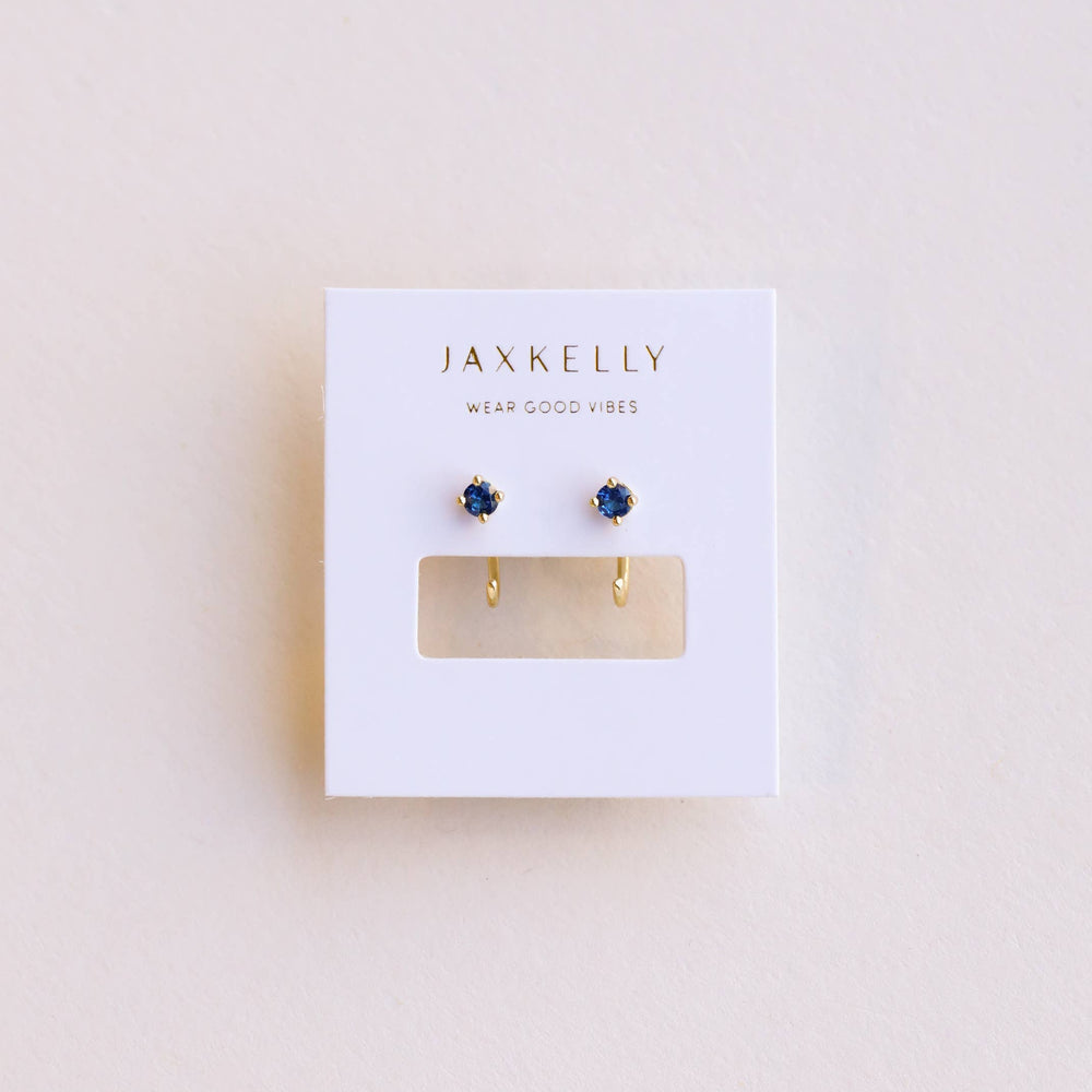 CZ Huggies - Sapphire - Gold Earrings