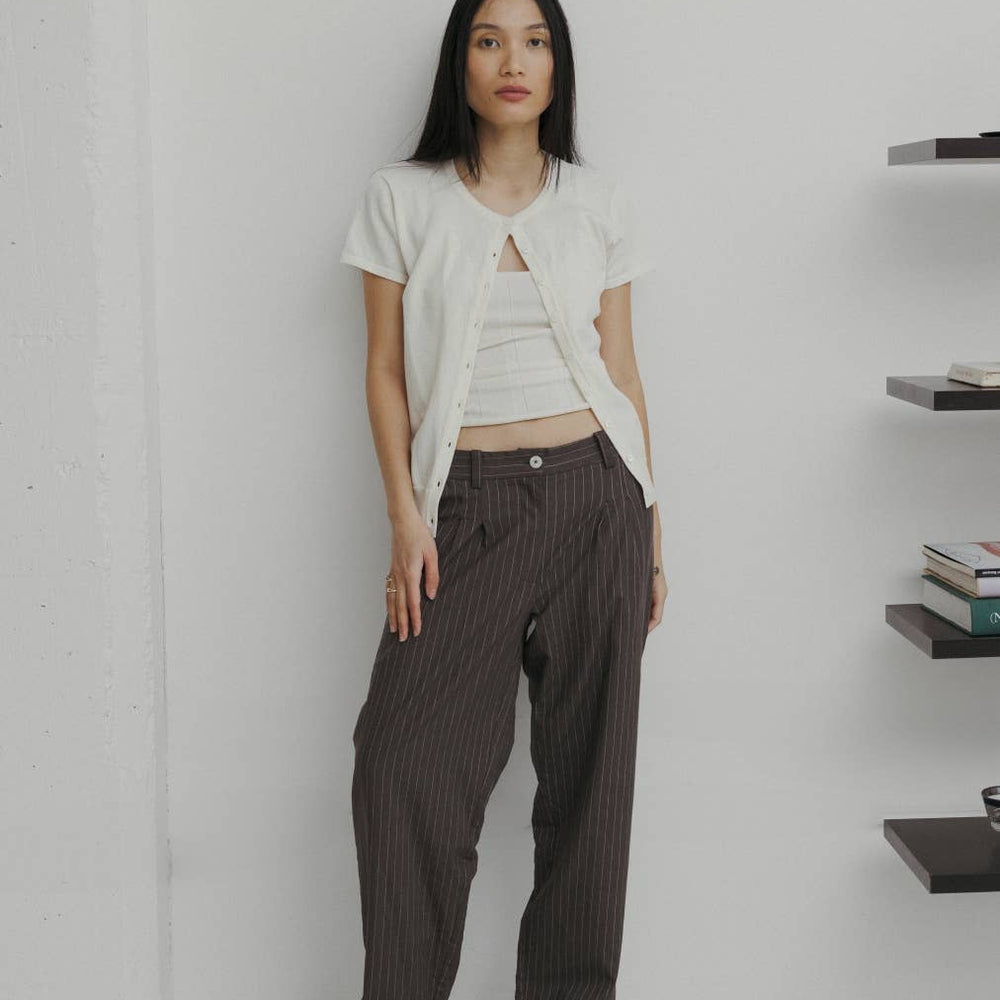 
                      
                        The Frances Striped Straight Leg Linen Trousers
                      
                    