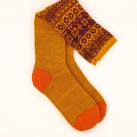 Fair Isle Star Boot Socks - Mustard/Damson