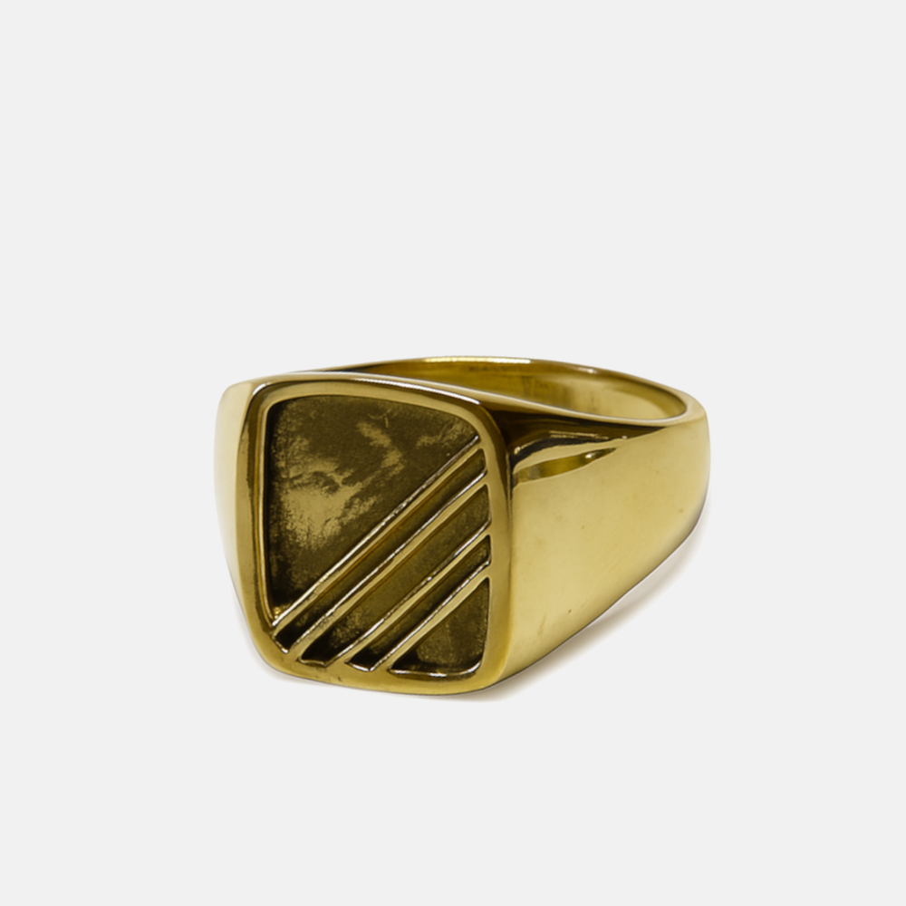 Brass Square Striped Ring