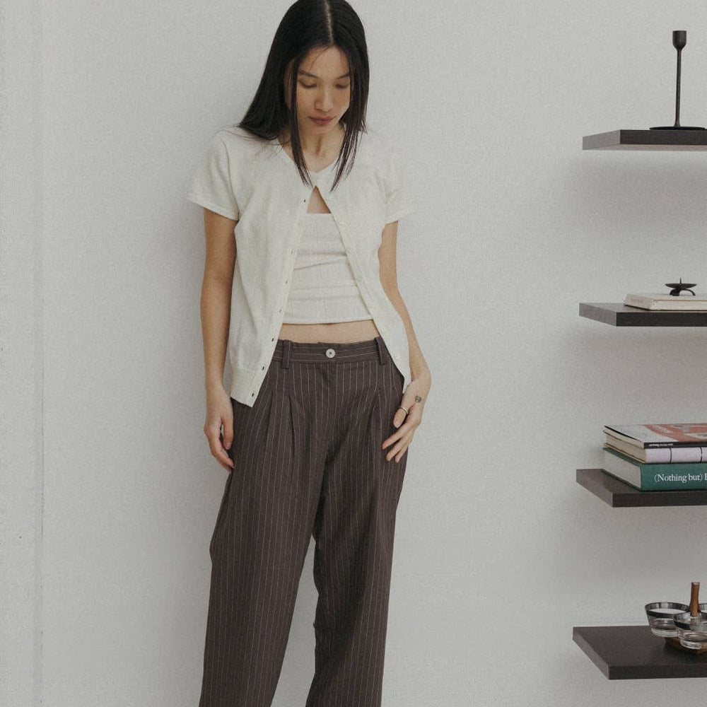 
                      
                        The Frances Striped Straight Leg Linen Trousers
                      
                    