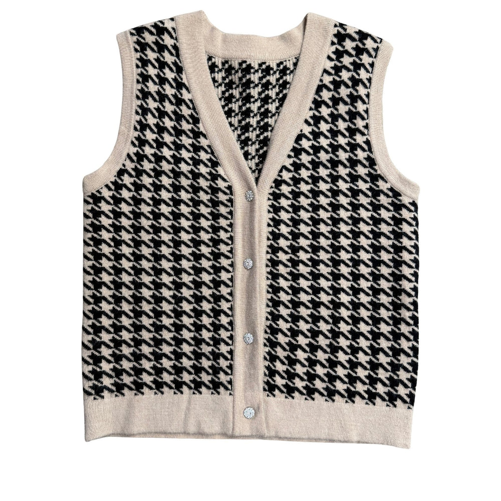 Pre-loved Tan & Black Houndstooth Sweater Vest - Size XL
