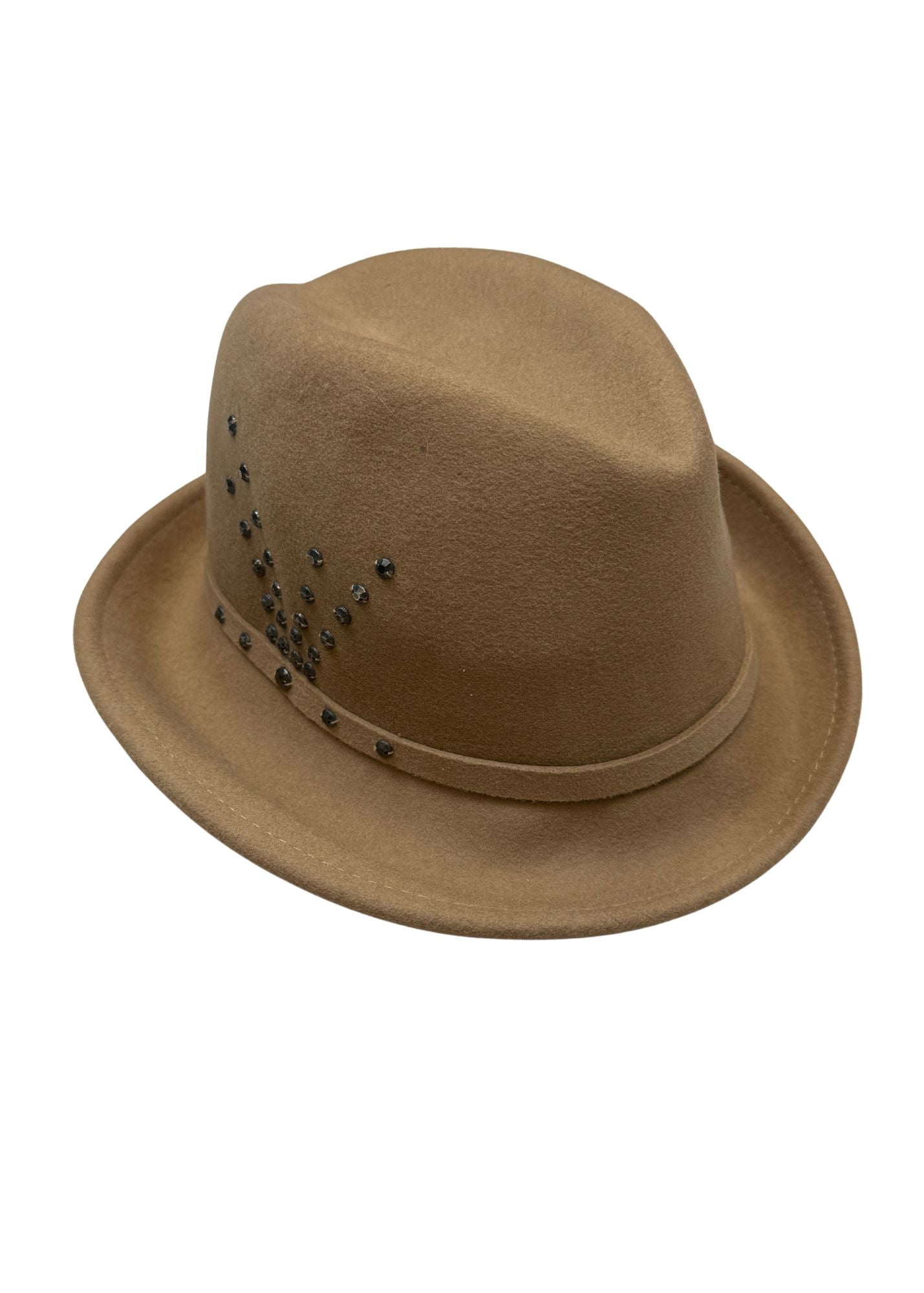 Pre-loved JS Camel Wool Hat with Rhinestone Details