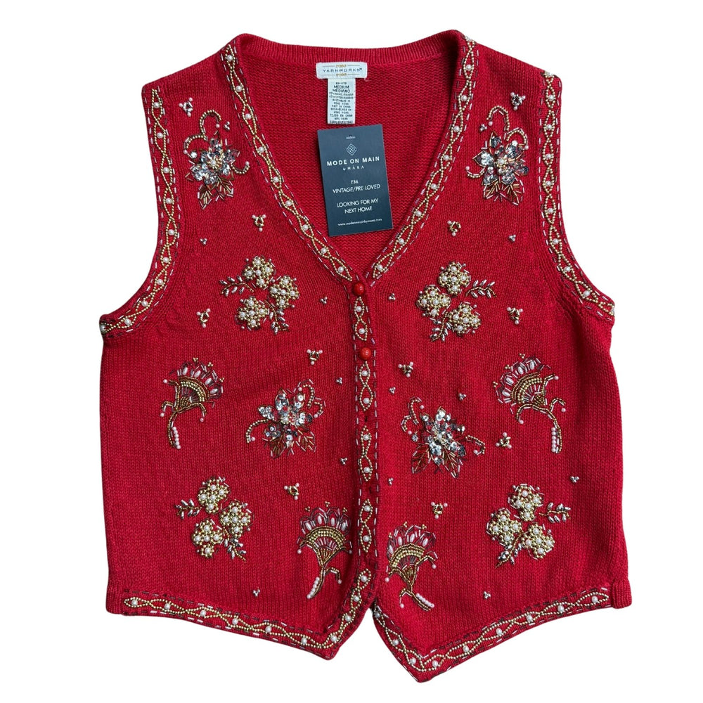 Vintage Red Yarnworks Holiday Beaded Sweater Vest - Size M