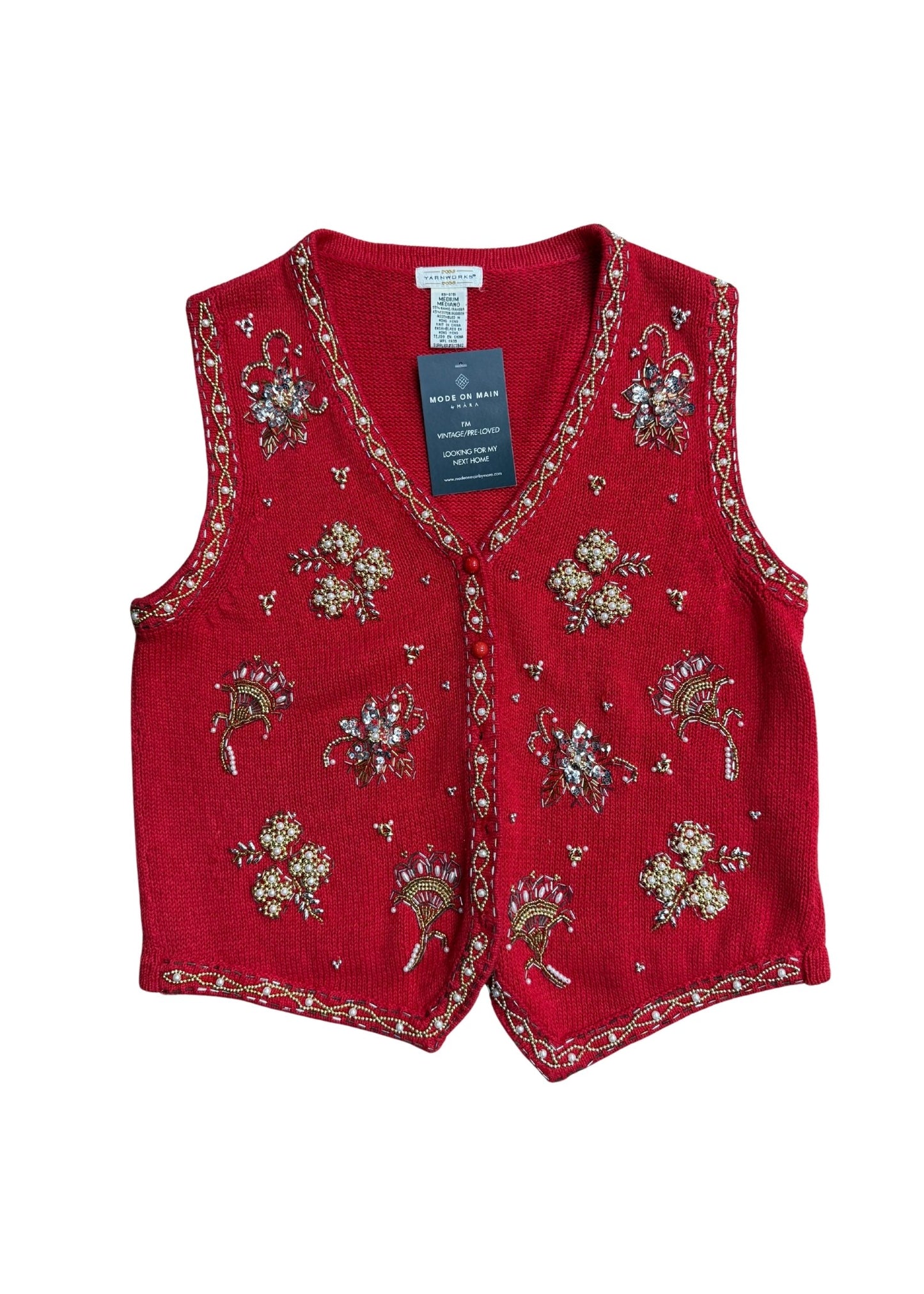 Vintage Red Yarnworks Holiday Beaded Sweater Vest - Size M