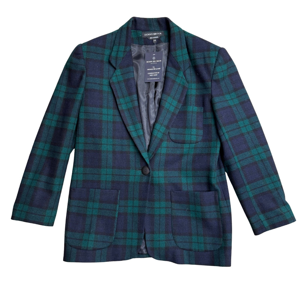 Vintage Navy & Green Tartan Plaid Blazer - Size M
