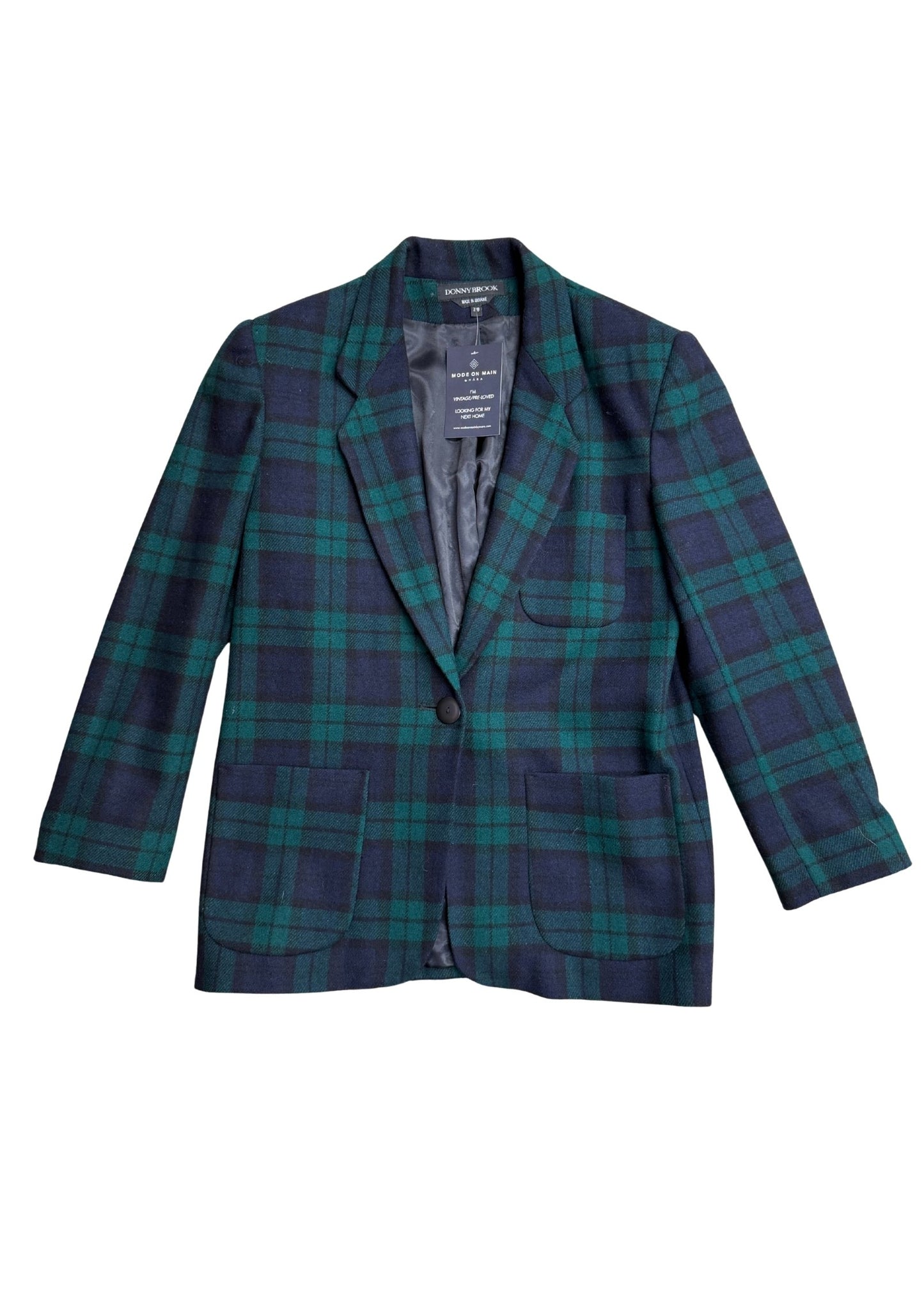 Vintage Navy & Green Tartan Plaid Blazer - Size M