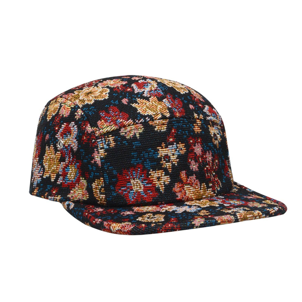 HatPhile Jacquard Floral 5-Panel Hat – Floral Pattern in Camp Cap Style - Black Floral