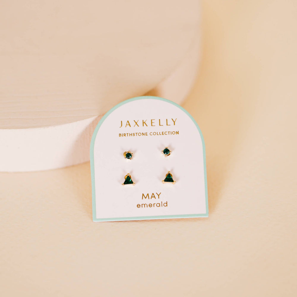 Birthstone Stud Gold Earrings Set - May