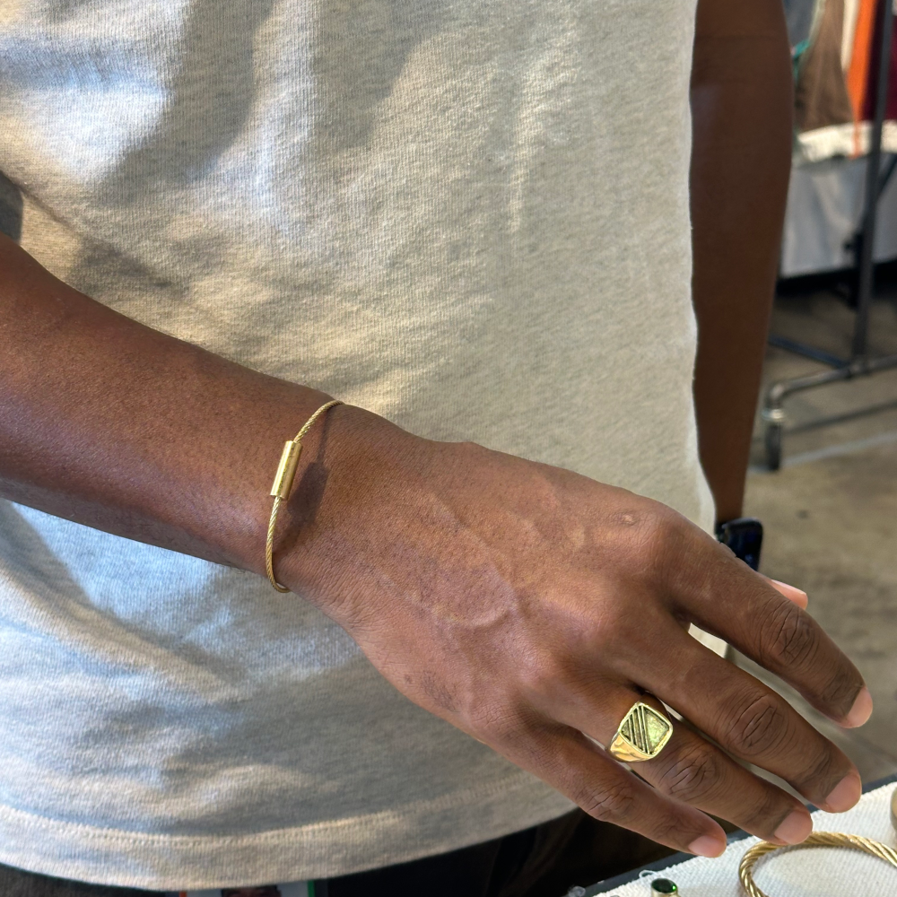 Brass Square Striped Ring