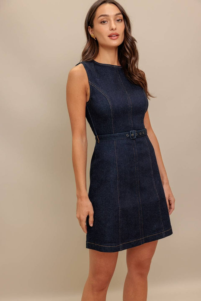 
                      
                        Fiona Belted Dark Denim Mini Dress
                      
                    