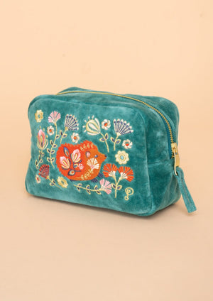 Velvet Embroidered Make-Up Bag - Folk Art Hedgehog