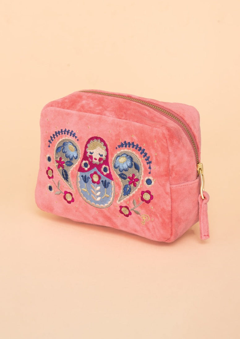 Velvet Embroidered Make-Up Bag - Matryoshka Doll