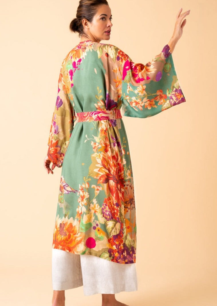 Kimono Gown in Sage - Birds and Blooms