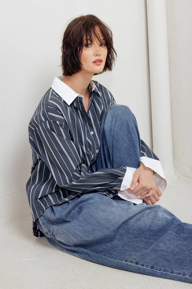 
                      
                        Anne Charcoal Striped Woven Top
                      
                    