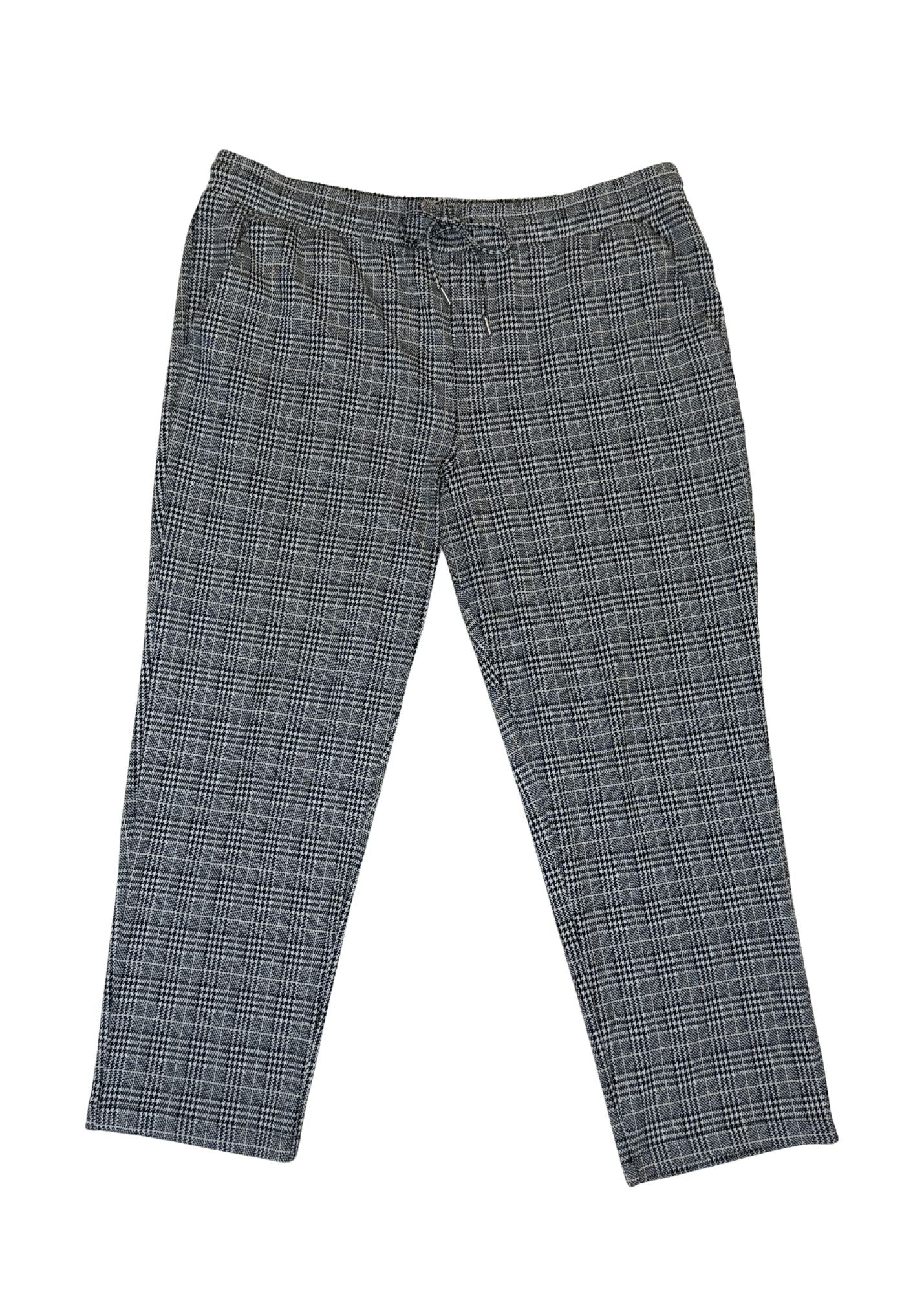 Pre-loved Black & White Houndstooth Elastic Waisted Trousers - Size XXL