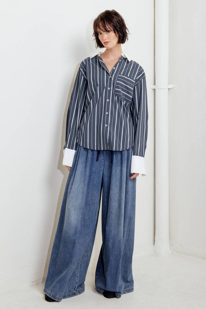 
                      
                        Anne Charcoal Striped Woven Top
                      
                    
