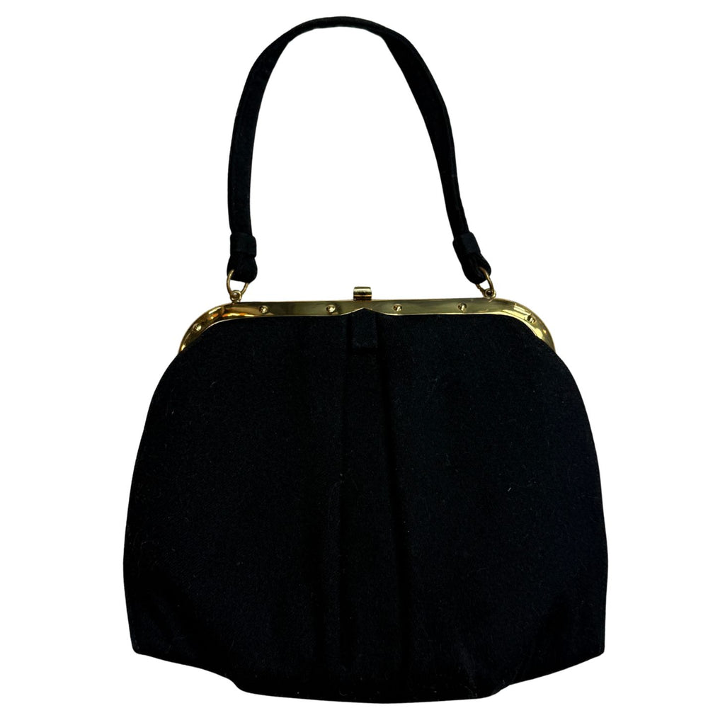Vintage Black Wool Kiss-Lock Purse