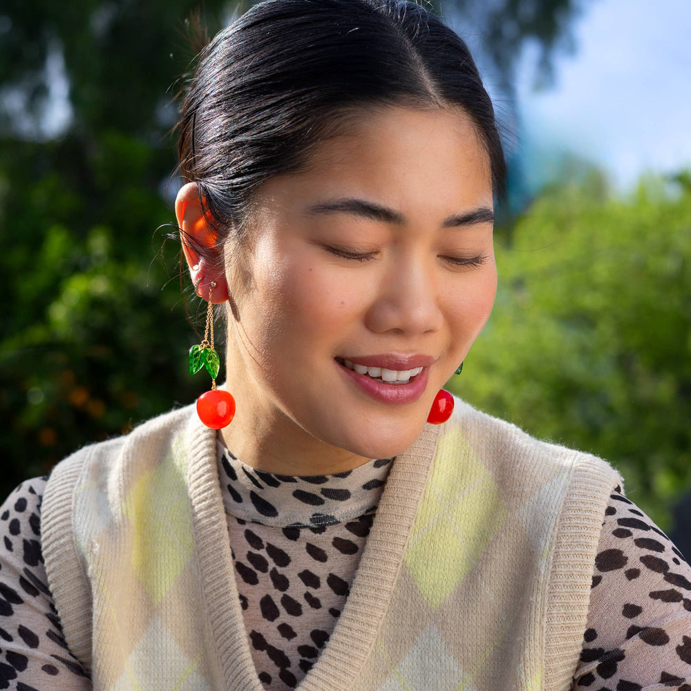 Cherry Bomb Layered Earrings - 18K Gold Plated/Murano Glass