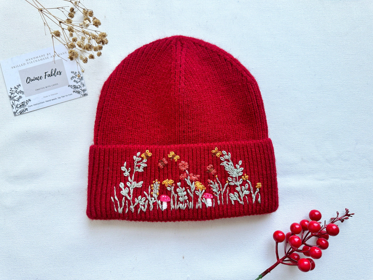 Hand-Embroidered Beanie