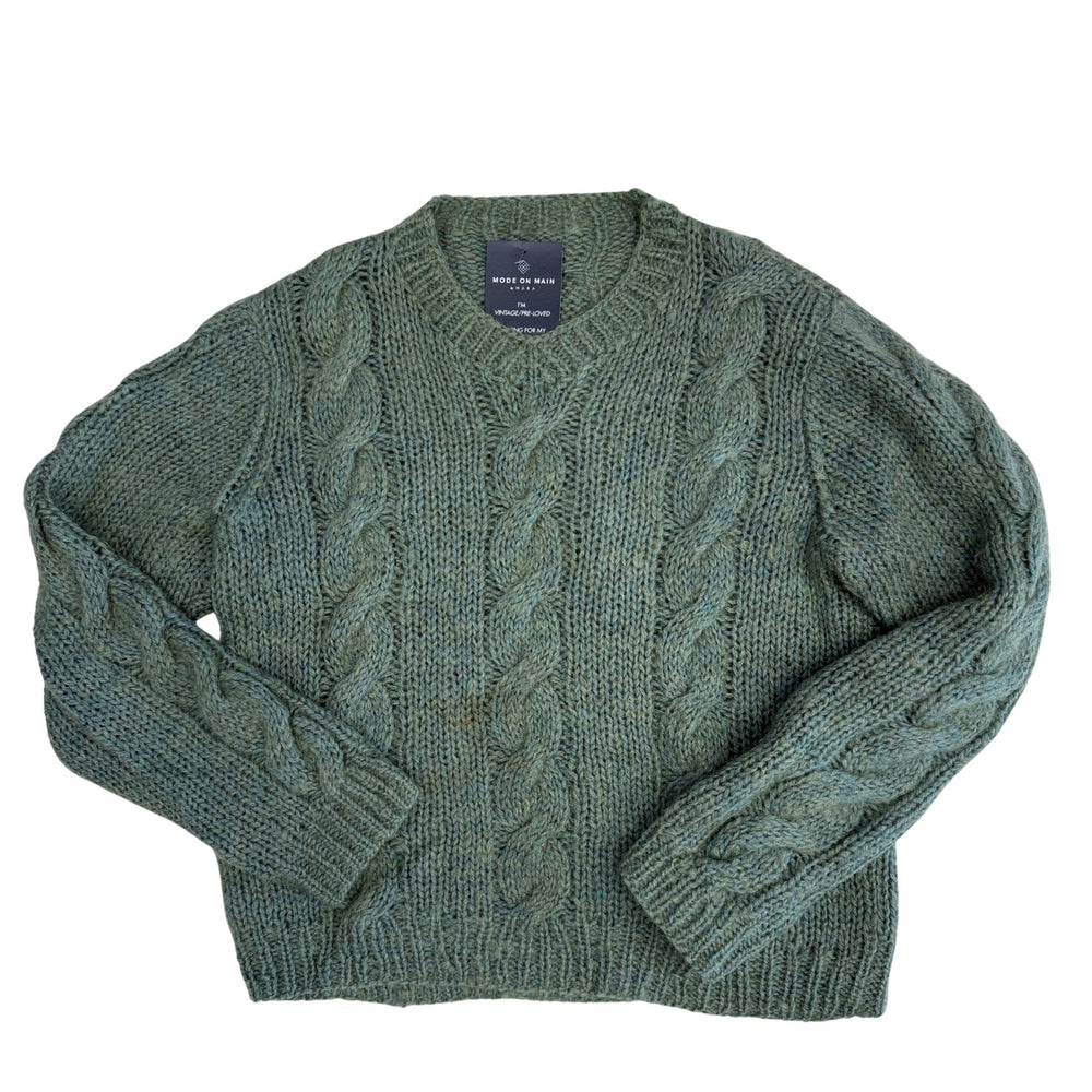 Vintage Mint Green Wool Braided Sweater - Size L