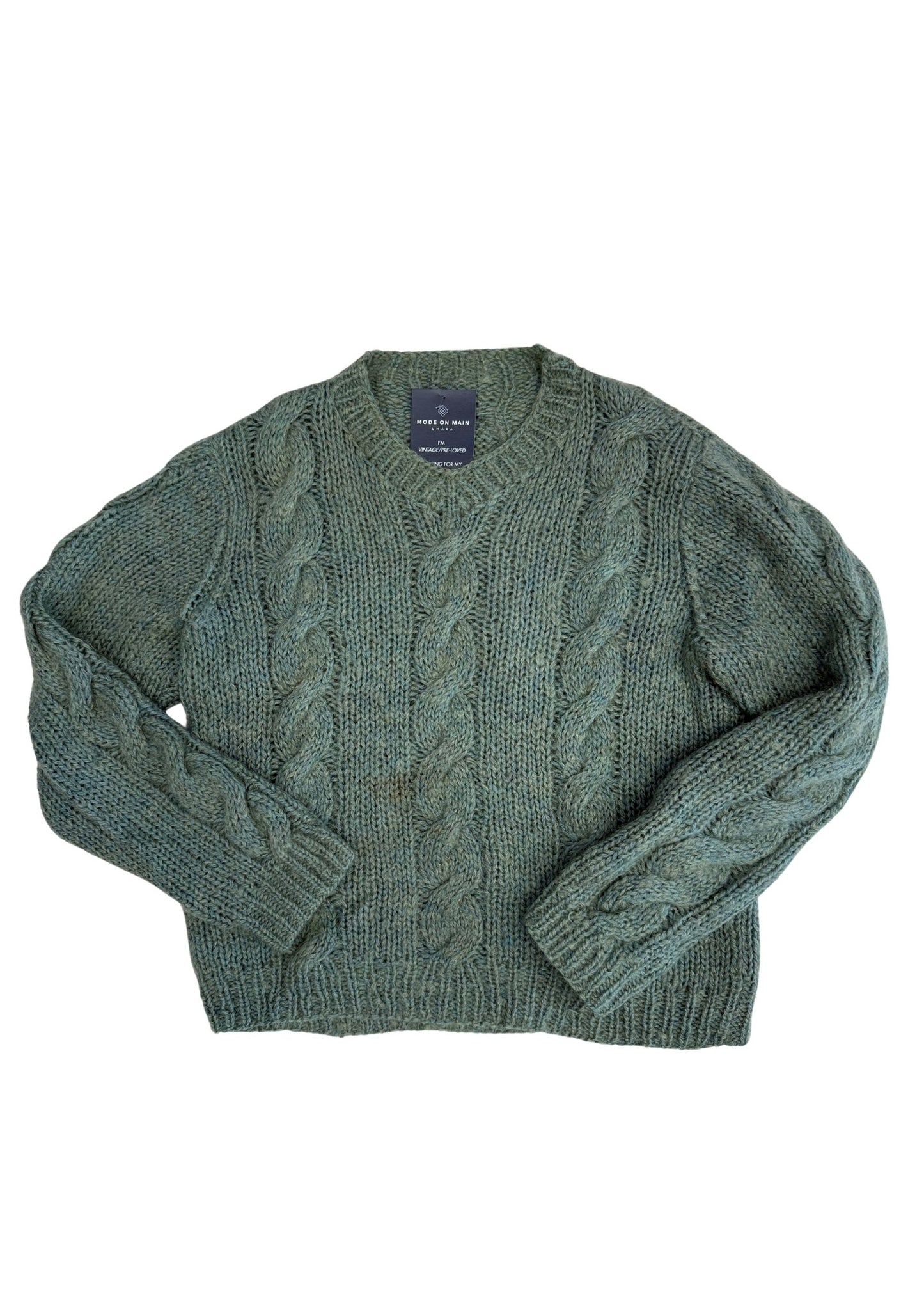 Vintage Mint Green Wool Braided Sweater - Size L